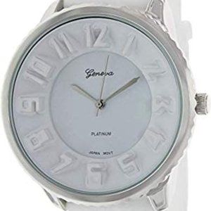 Geneva Platinum 2084 Men's Silicone Sporty Watch-White Silver